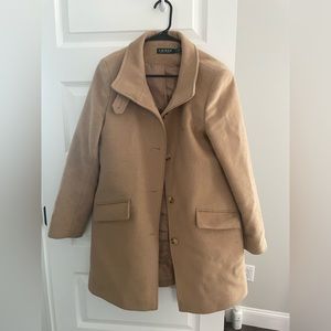 Ralf lauren tan long coat. Small grey stains on the left side